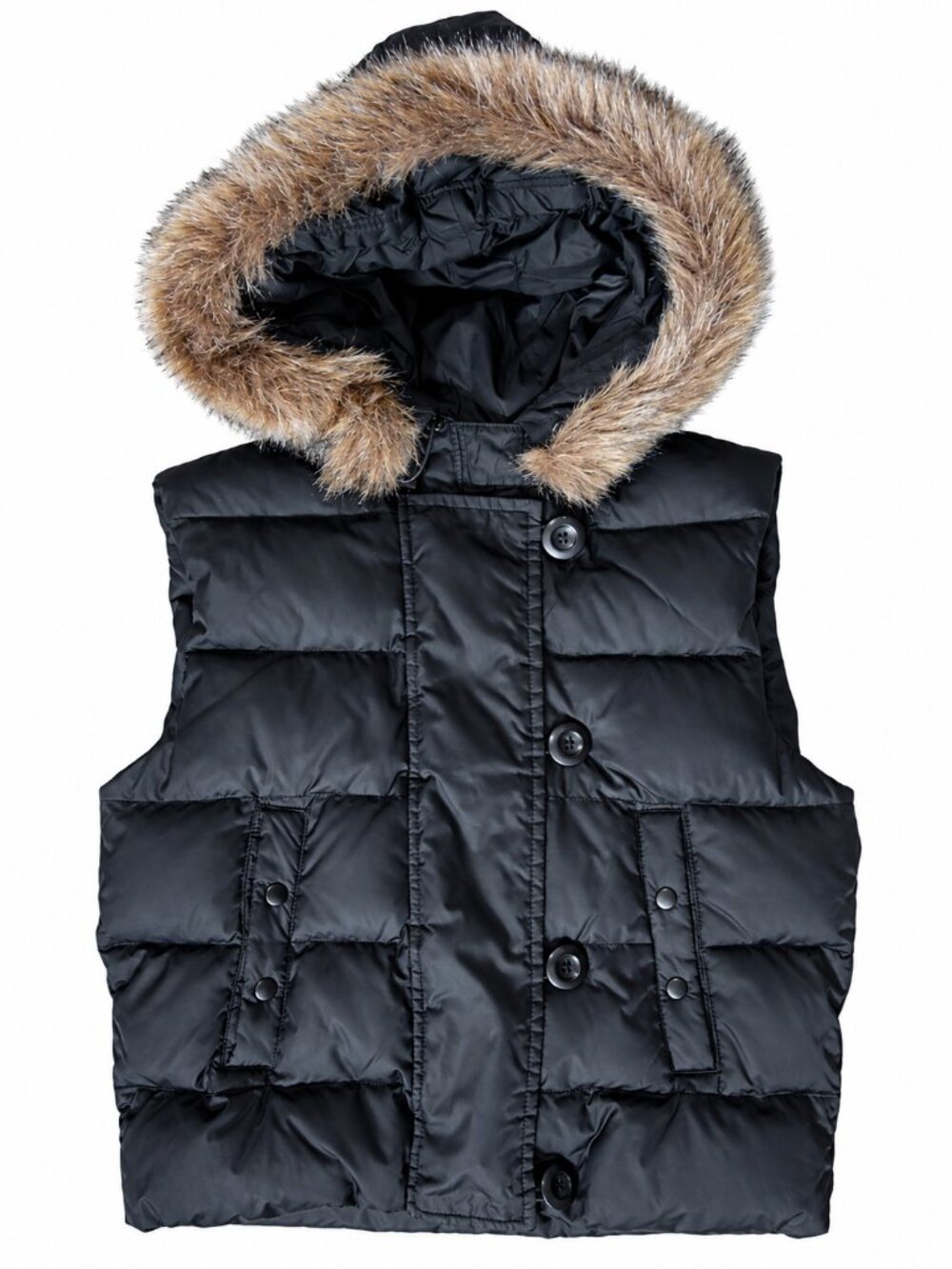 GAP Women's Down Puffer Vest Removable Faux Fur Hood Black | Small